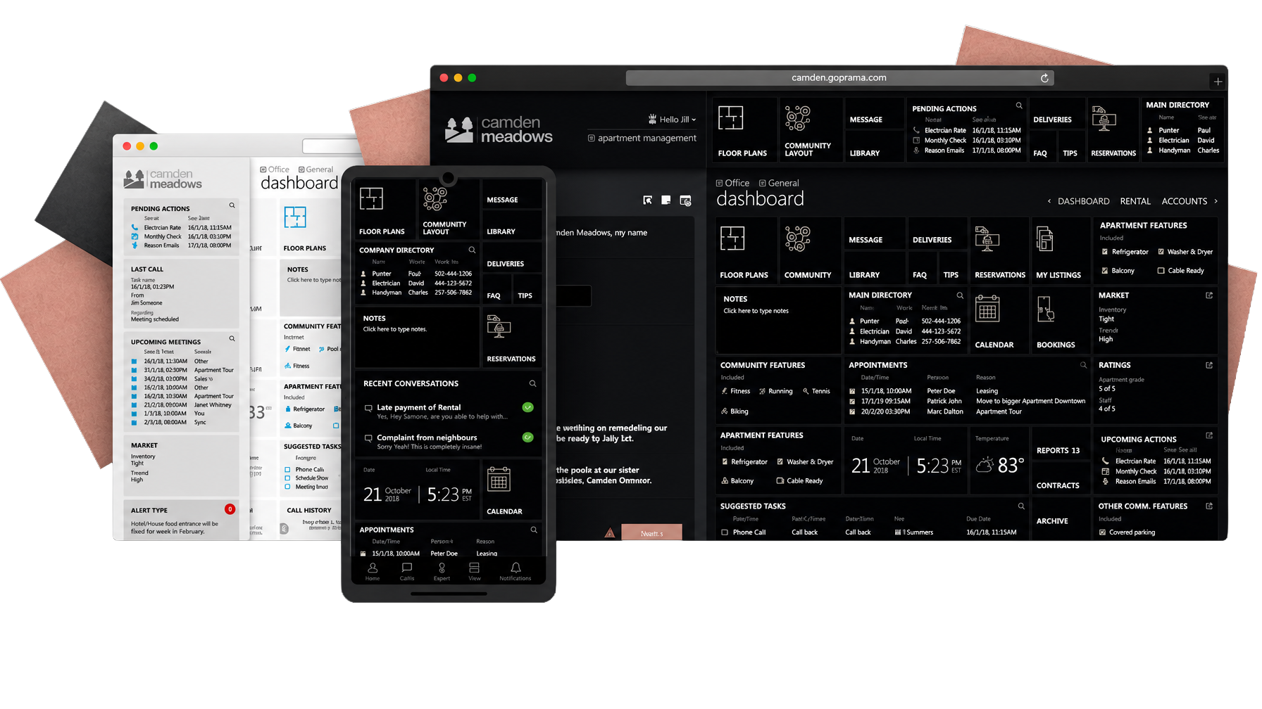 pramaview: the experience layer of the pramaplatform, showing modeled cards and views across web, mobile and contact center surfaces